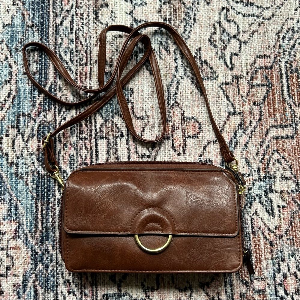 Bueno Brown Faux Leather Crossbody Bag Shoulder Purse